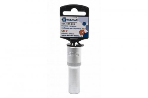 Головка торцевая глубокая КОБАЛЬТ 1/2", 12 мм, Cr-V (1 шт.) подвес