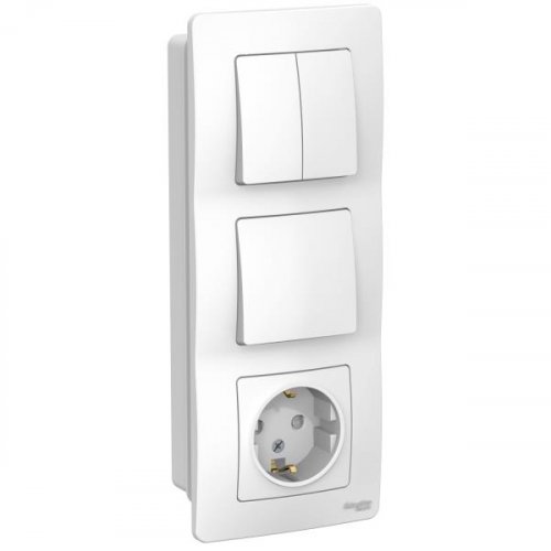 Блок с\у Розетка+выкл 1кл.+выкл 2кл. Бел з/к 16А Systeme Electric Blanca