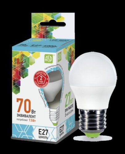 Распродажа! Лампа 7.5w LED-ШАР-standard 160-260В Е27 3000К ASD