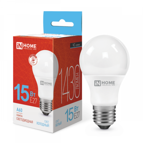 АКЦИЯ !! Лампа 15w LED-A60-VC 15Вт 230В Е27 6500К 1430Лм IN HOME