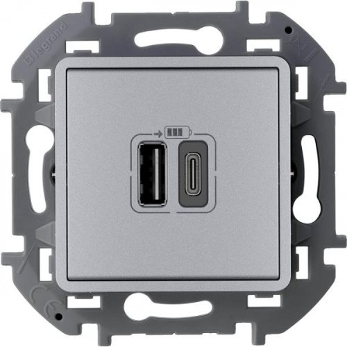 INSPIRIA - алюминий Зарядное устройство с двумя USB-разьемами A-C 240В/5В 3