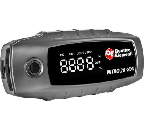 Пусковое устройство QUATTRO ELEMENTI Nitro 20 (12В, 20000 мАч, 1600 А, Type-C, USB-A, дисплей, фонар
