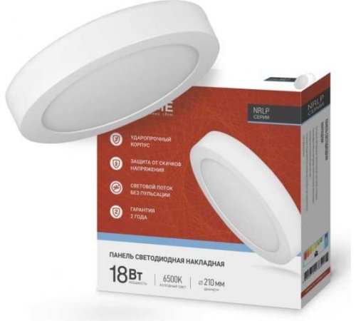 Панель светодиодная круглая NRLP 18Вт 230В 6500К 1260Лм 210мм белая IP40 IN HOME