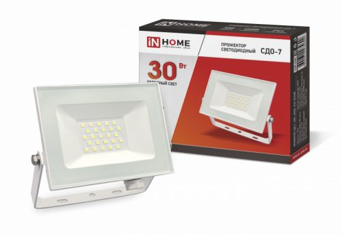 30Вт Прожектор светодиодный  СДО-7 30Вт 230В 6500К IP65 белый IN HOME