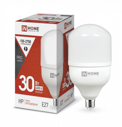 Лампа 30w  LED-HP-PRO 30Вт 230В Е27 4000К 2850Лм IN HOME