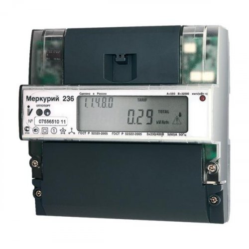 3-ф счетчик Меркурий 236 АRT-02 PQRS  10-100А, Мн.т.оптопорт, RS485, DIN