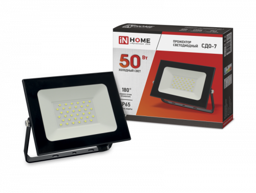 50Вт Прожектор светодиодный СДО-7 50Вт 230В 6500К IP65 черный IN HOME