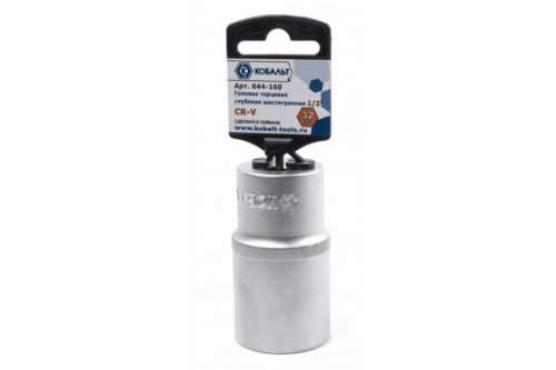 Головка торцевая глубокая КОБАЛЬТ 1/2", 32 мм, Cr-V (1 шт.) подвес