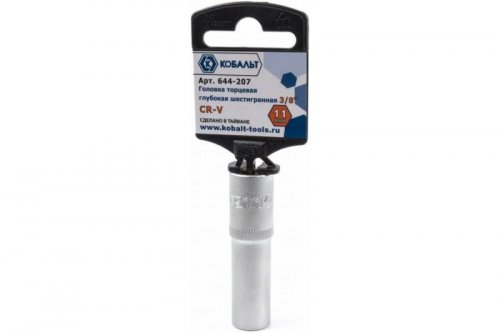 Головка торцевая глубокая КОБАЛЬТ 3/8", 11 мм, Cr-V (1 шт.) подвес