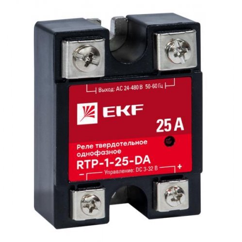 Реле твердотельное однофазное RTP-25-DA EKF 25A управление 3-32V DC выход 24-480V AC