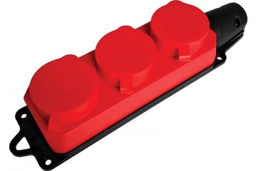 Колодка тройная с загл. каучук  230В 2P+PE 16A IP54 красная STEKKER RST16-23-44-4