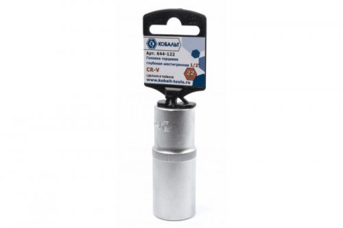 Головка торцевая глубокая КОБАЛЬТ 1/2", 22 мм, Cr-V (1 шт.) подвес