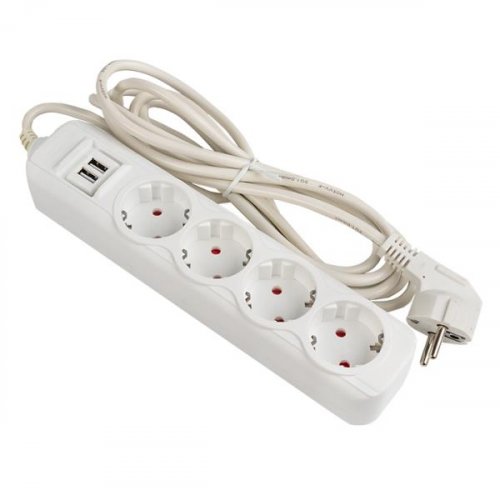 Удлинитель "Эксперт" 4 гнезда 2 метра 16А/3,5кВт с 2 USB 2,1А ПВС 3х1 EKF
