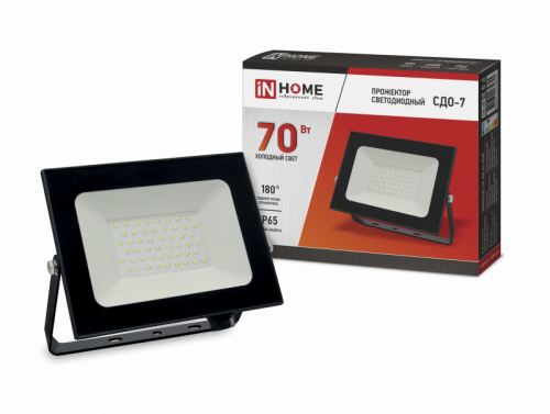 70Вт Прожектор светодиодный СДО-7 70Вт 230В 6500К IP65 черный IN HOME 