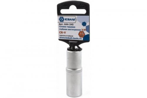 Головка торцевая глубокая КОБАЛЬТ 3/8", 15 мм, Cr-V (1 шт.) подвес