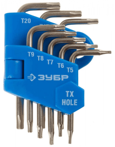 Torx набор мини имбусовых ключей ЗУБР  8 шт Размер maxТ20 Размер minТ5