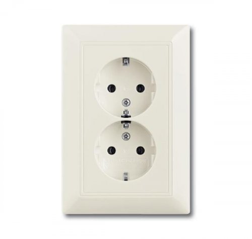 ABB BJB Basic 55  Шале (бел) Розетка 2-ая с/з моноблок, с защитными шторками