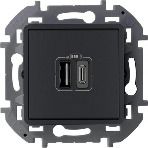 INSPIRIA - антрацит Зарядное устройство с двумя USB-разьемами A-C 240В/5В 3