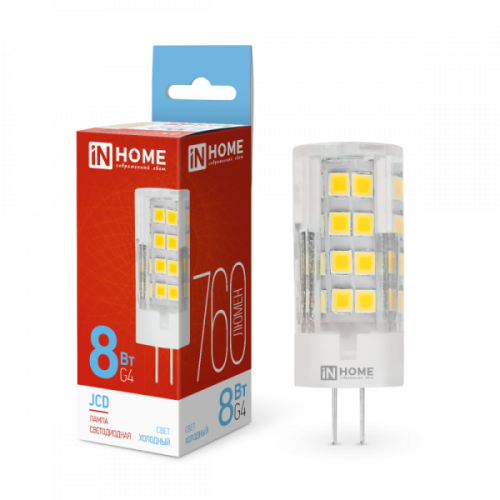 Лампа 8w LED-JCD 8Вт 230В G4 6500К 760Лм IN HOME