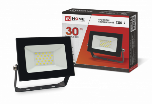 30Вт Прожектор светодиодный СДО-7 30Вт 230В 6500К IP65 черный IN HOME