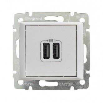 770470 Розетка на 2 USB для зарядки телефонов Белая VALENA