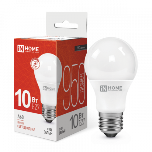 Лампа 10Вт LED-A60-standard 4000К 950Лм IN HOME
