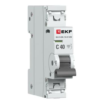 Автоматический выключатель 1P 40А (C) ВА 47-63N, 6kA EKF PRO