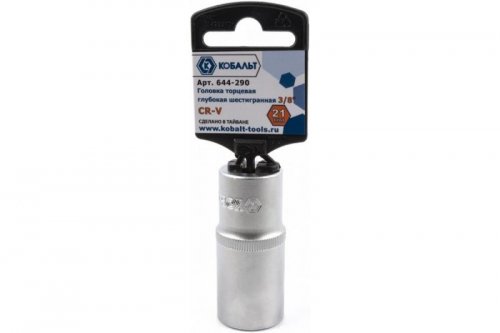 Головка торцевая глубокая КОБАЛЬТ 3/8", 21 мм, Cr-V (1 шт.) подвес