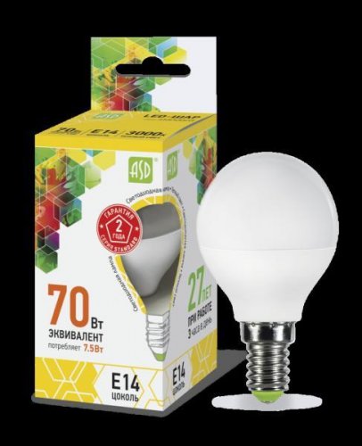 Распродажа! Лампа 7.5w LED-ШАР-standard 160-260В Е14 3000К ASD