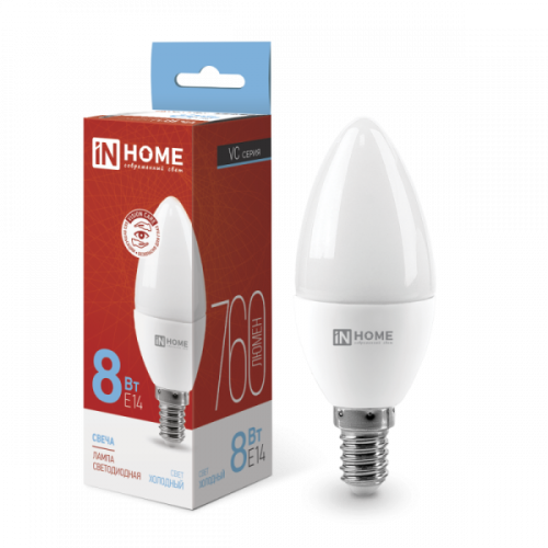 Лампа 8w LED-СВЕЧА 8Вт 230В Е14 6500К 760Лм IN HOME