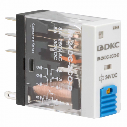DKC Реле мини промыш. 2CO, ком. ток 8А, AgSnO2, напряжение 12V DC, опция: тест-кнопка+светодиод+защ