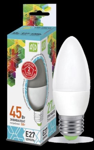 Распродажа! Лампа 5.0w LED-СВЕЧА-standard 160-260В Е27 4000К ASD