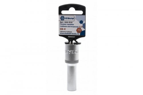 Головка торцевая глубокая КОБАЛЬТ 1/2", 10 мм, Cr-V (1 шт.) подвес