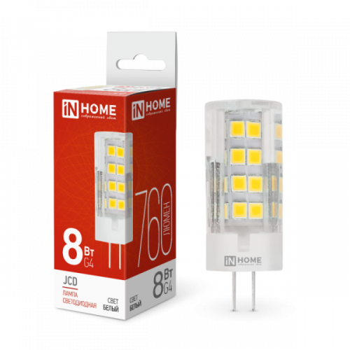 Лампа 8w LED-JCD 8Вт 230В G4 4000К 760Лм IN HOME