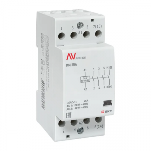 Контактор модульный КМ 25А 4NO 24VAC (2 мод.) AVERES EKF