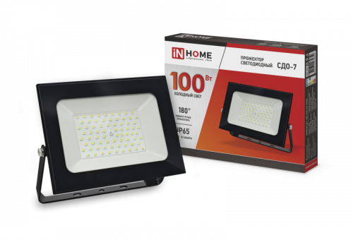 100Вт Прожектор сд СДО-7 100Вт 230В 6500К IP65 черный IN HOME