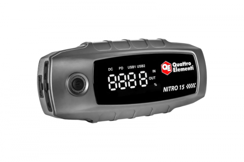 Пусковое устройство QUATTRO ELEMENTI Nitro 15 (12В, 15000 мАч, 1200 А, Type-C, USB-A, дисплей, фонар