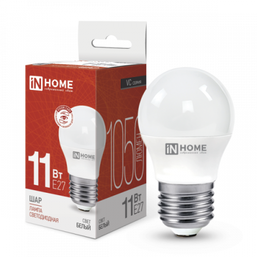 Лампа 11w  LED-ШАР-VC 11Вт 230В Е27 4000К 1050Лм IN HOME