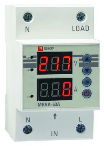 Реле напряжения и тока с дисплеем MRVA 63A отключ\включ - регулируемое 0,02-600с EKF PRO