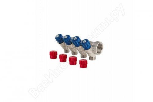 Коллектор Valtec 1" ВР/НР 4 выхода 3/4 НР с вентилями - "евроконус" VTc.560.NE.060504