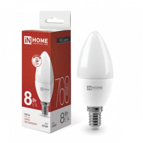 Лампа 8w LED-СВЕЧА 8Вт 230В Е14 4000К 760Лм IN HOME