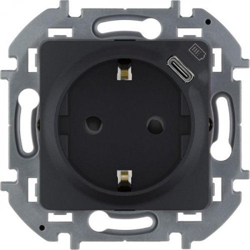 INSPIRIA - антрацит Розетка 2К+З нем.станд. 16А 250В со встроенным USB C 1.5А 5В
