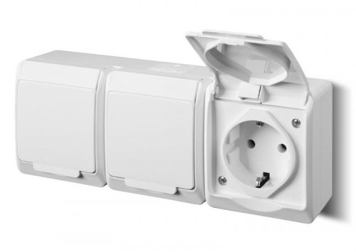 IEK ГЕРМЕС PLUS Розетка 3-мест. с З/К откр. уст-ки 16А 220-250В с крышкой винт. зажим IP54