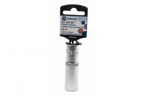 Головка торцевая глубокая КОБАЛЬТ 1/2", 15 мм, Cr-V (1 шт.) подвес
