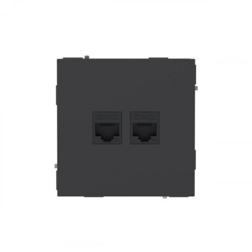Компьютерная розетка RJ-45 без шторки, кат.6А двойная, KANT, черный уголь