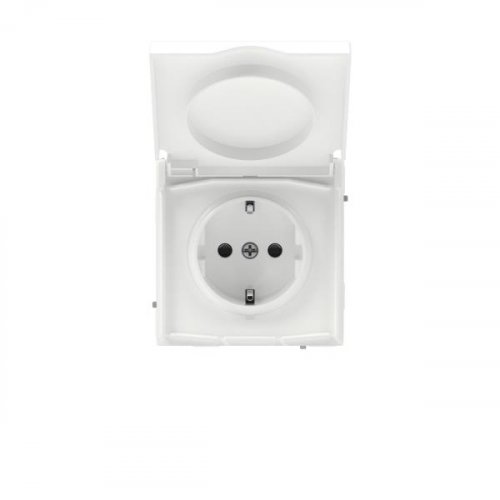Розетка силовая, 2P+E, с з/ш, с крышкой, IP44, KANT, белая магнолия