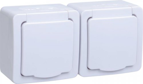 IEK ГЕРМЕС PLUS Розетка 2-мест. в сборе с корпусом с З/К откр. уст-ки16А 220-250В с крышкой винт. за
