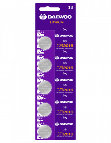 CR2016 Батарейка литиевая CR2016 DAEWOO Lithium BL-5 1шт. 