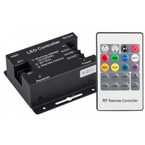 Контроллер LN-RF20B-S (12-24V, 288-576W, ПДУ 20кн) RGB-контроллер макс.ток 3х8А. 83x79x33мм